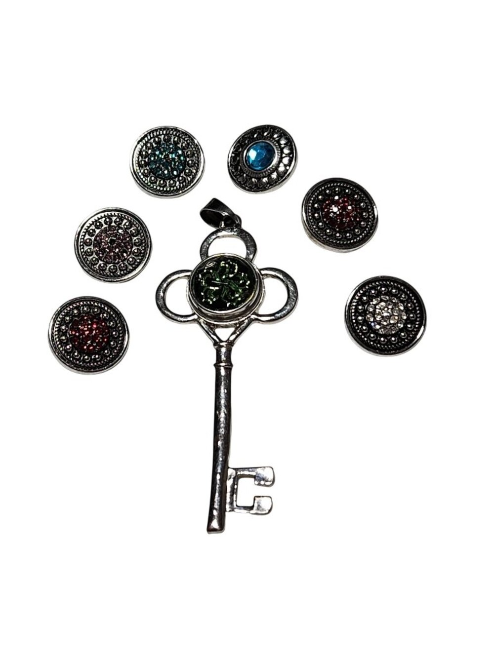 Ginger Snaps Skeleton Key Pendant 7 Interchangeable Charms Fashion Jewelry Women